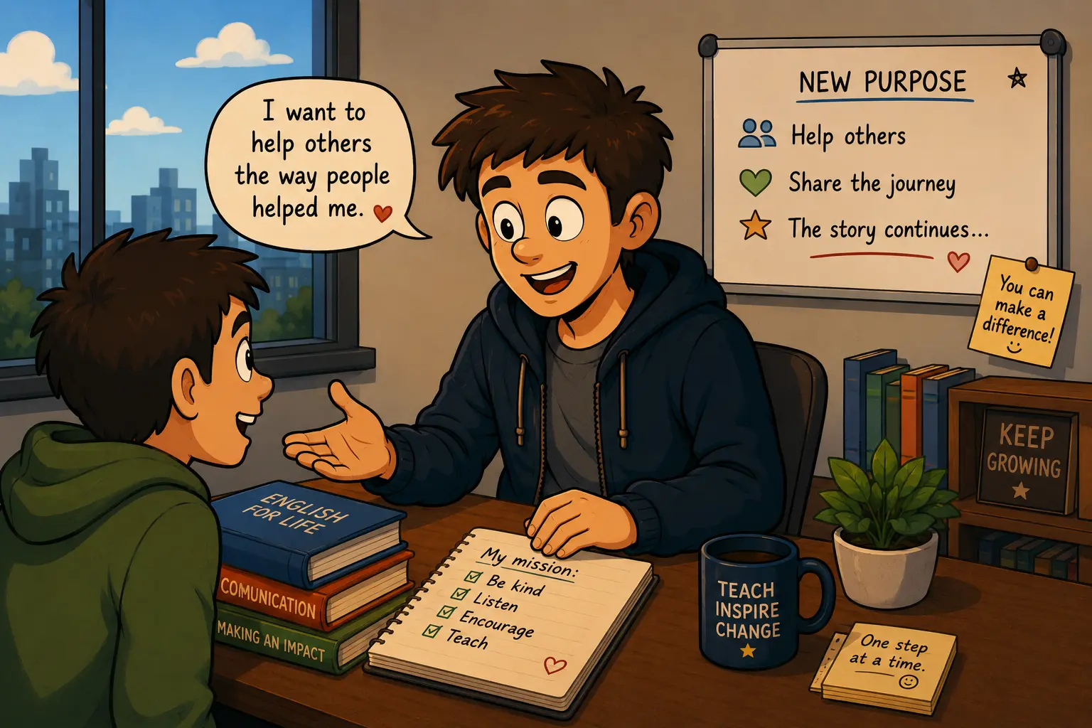 Daniel helps another learner and shares the English journey.