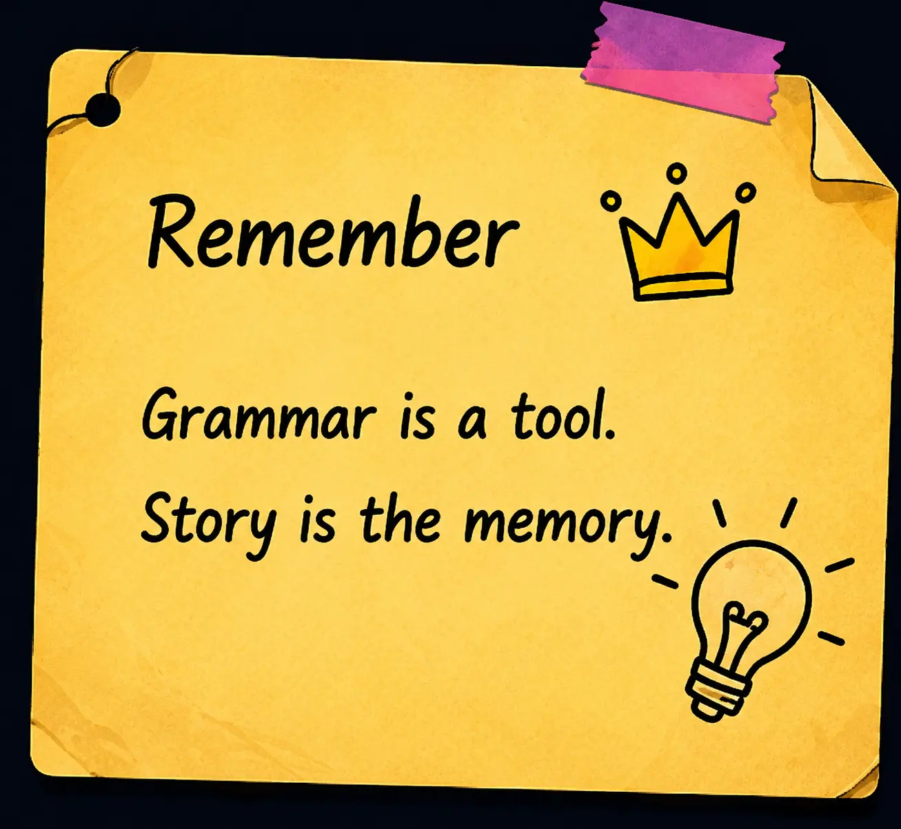 Remember: Grammar is a tool. Story is the memory.